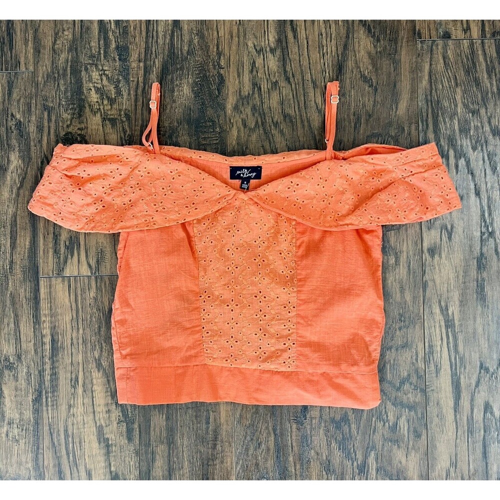 Milk & Honey Off Shoulder Strappy Boho Crop Top Orange Size Small